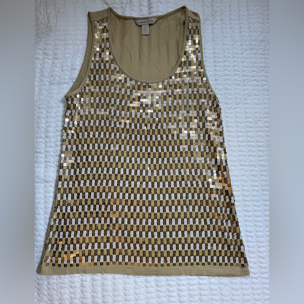 Banana Republic Sequin Tank Top Gold Sleeveless Party Holiday Top Womens Size M